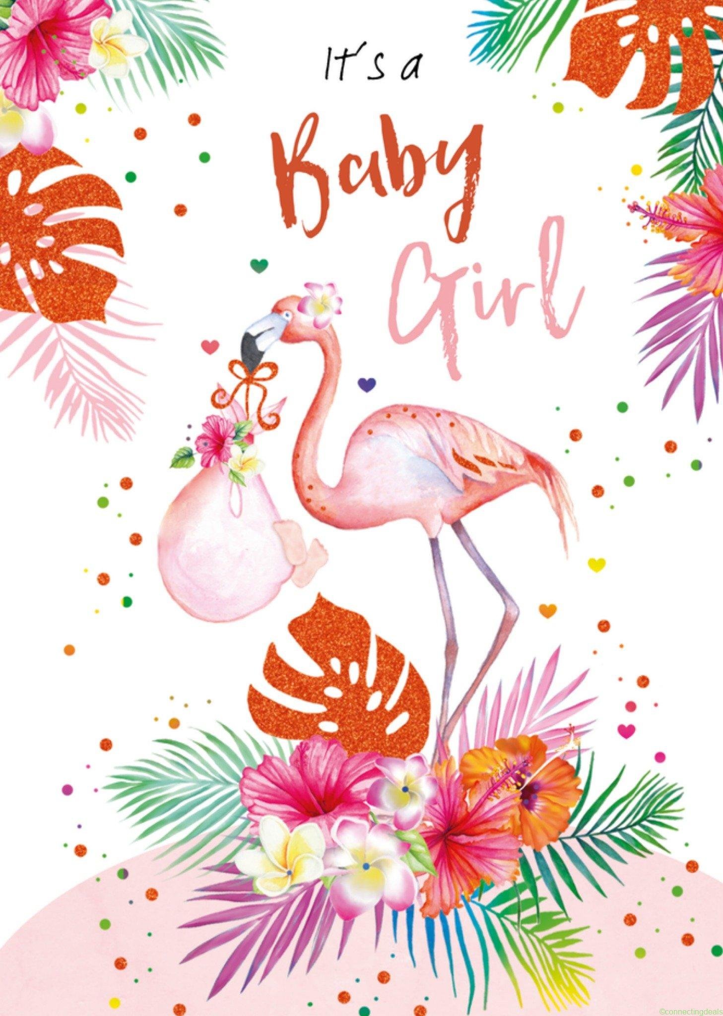 TMS Geboortekaart Meisje Flamingo Standard