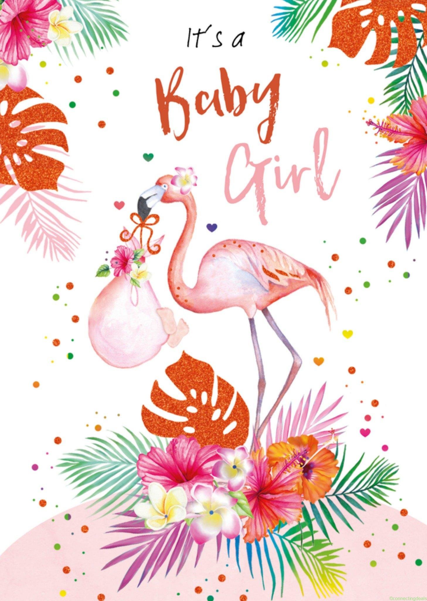 TMS Geboortekaart Meisje Flamingo