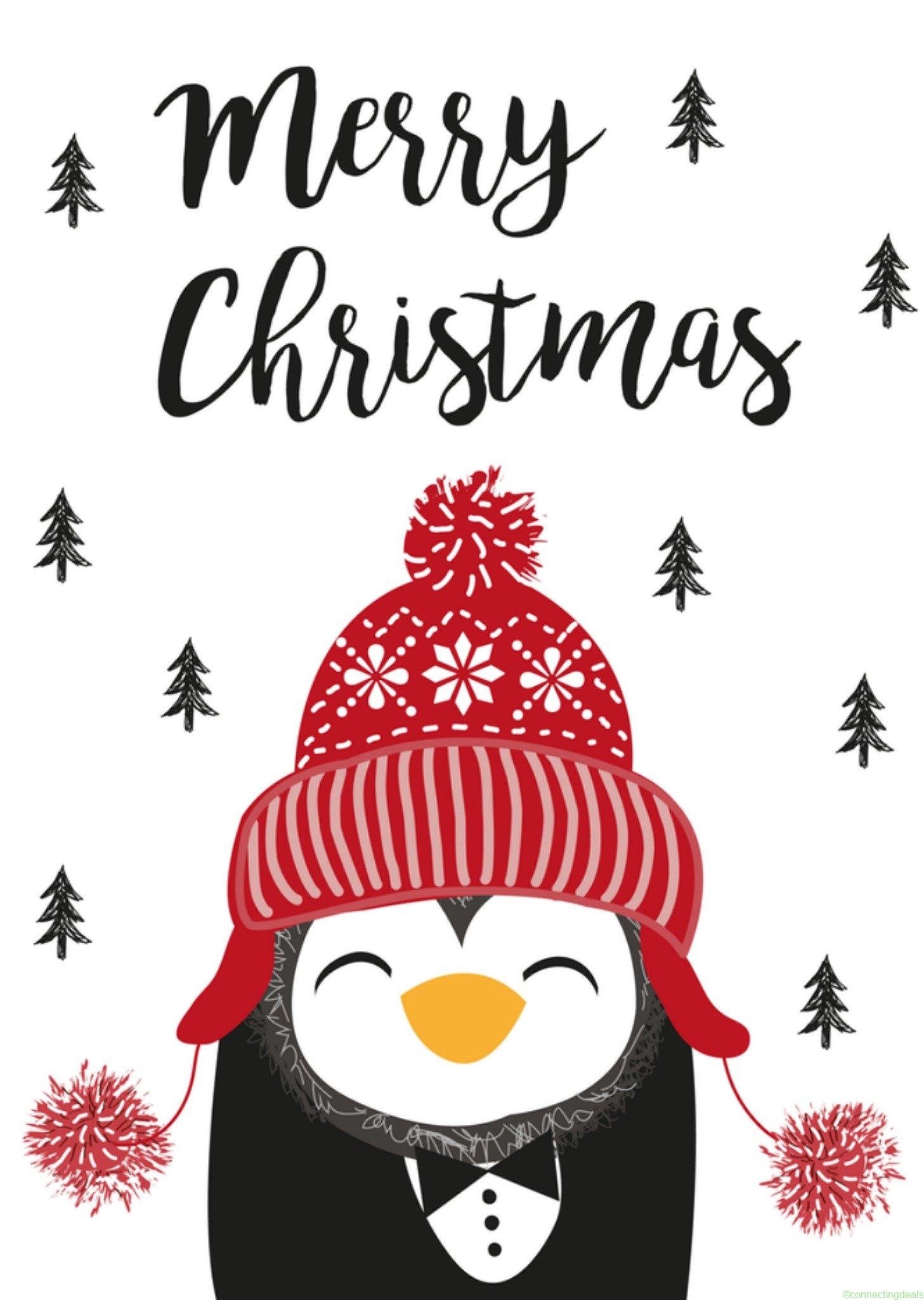 Tsjip Kerstkaart pinguin bomen Standard