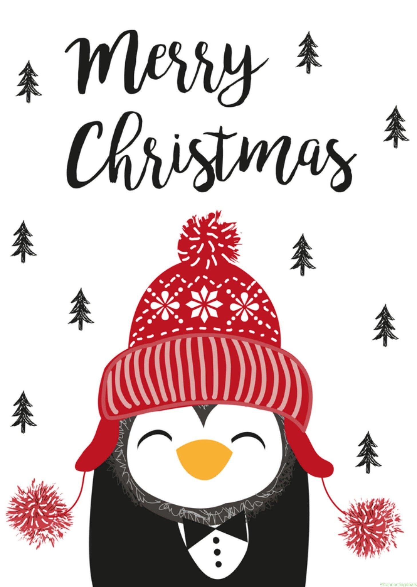 Tsjip Kerstkaart pinguin bomen Postcard