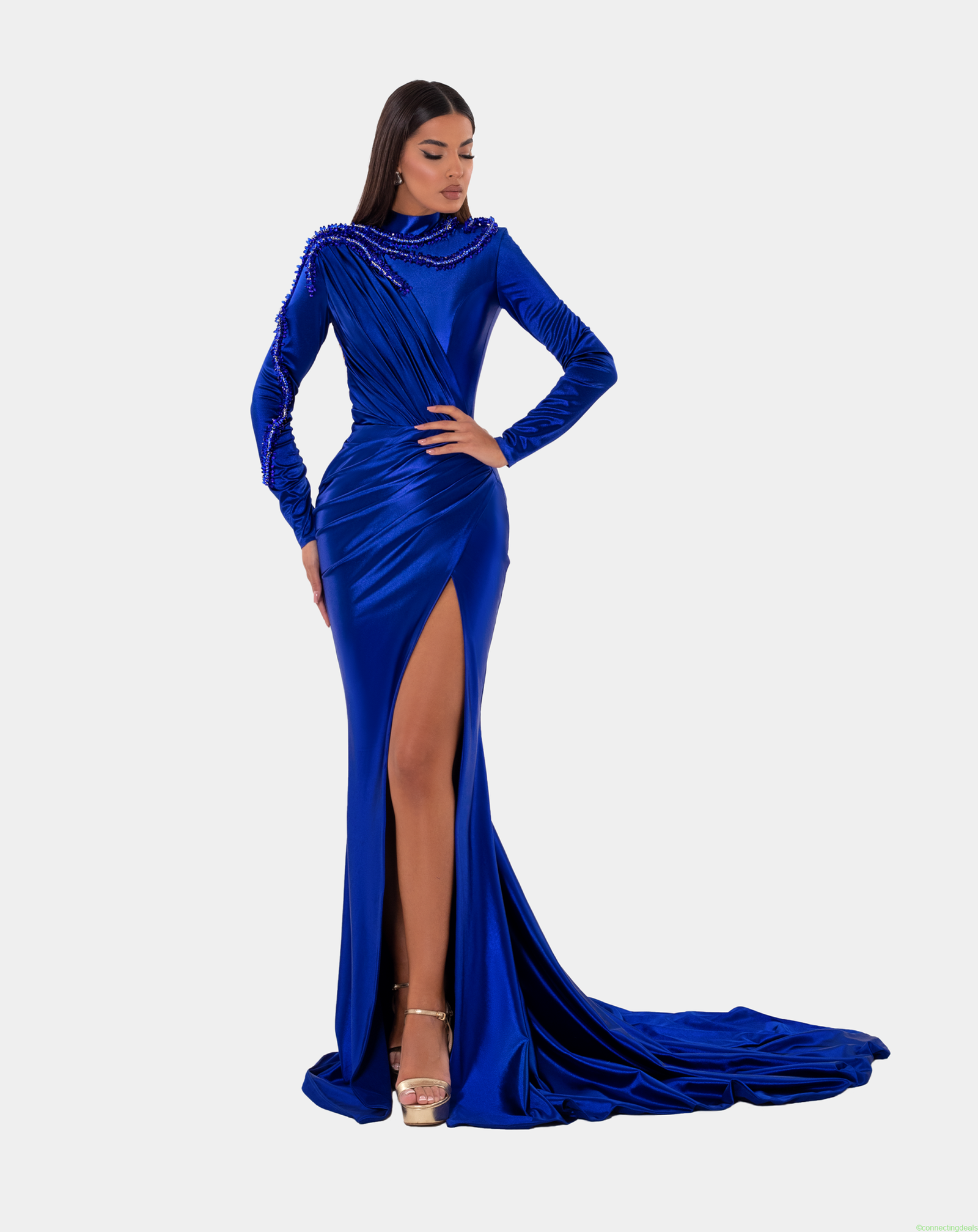 HALF HIGH NECK ROYAL BLUE DRESS