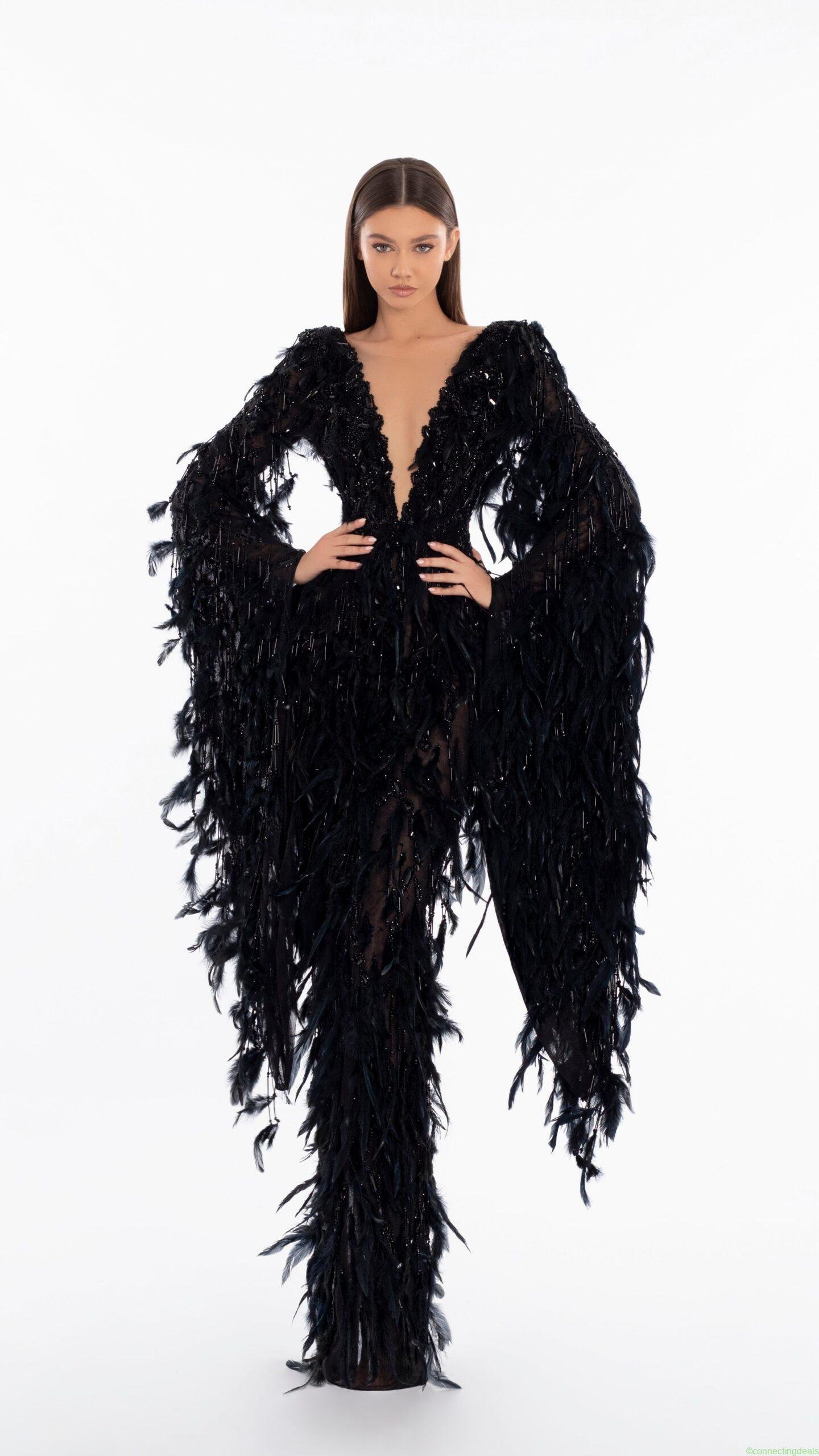 V-Neck Feather Dress Limited Availability