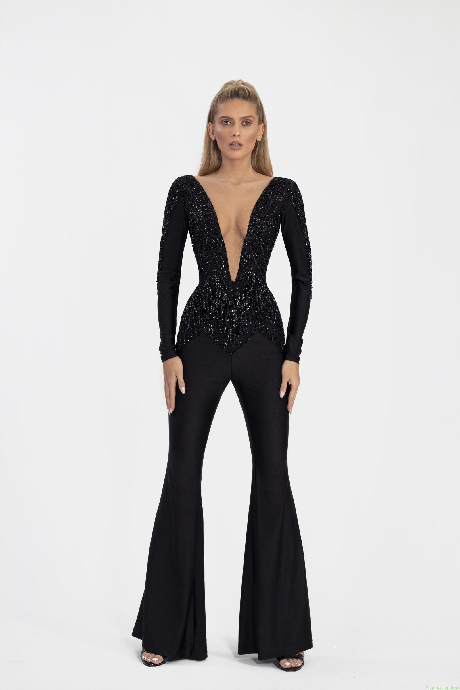 Black Jumpsuit With Shiny Tassels