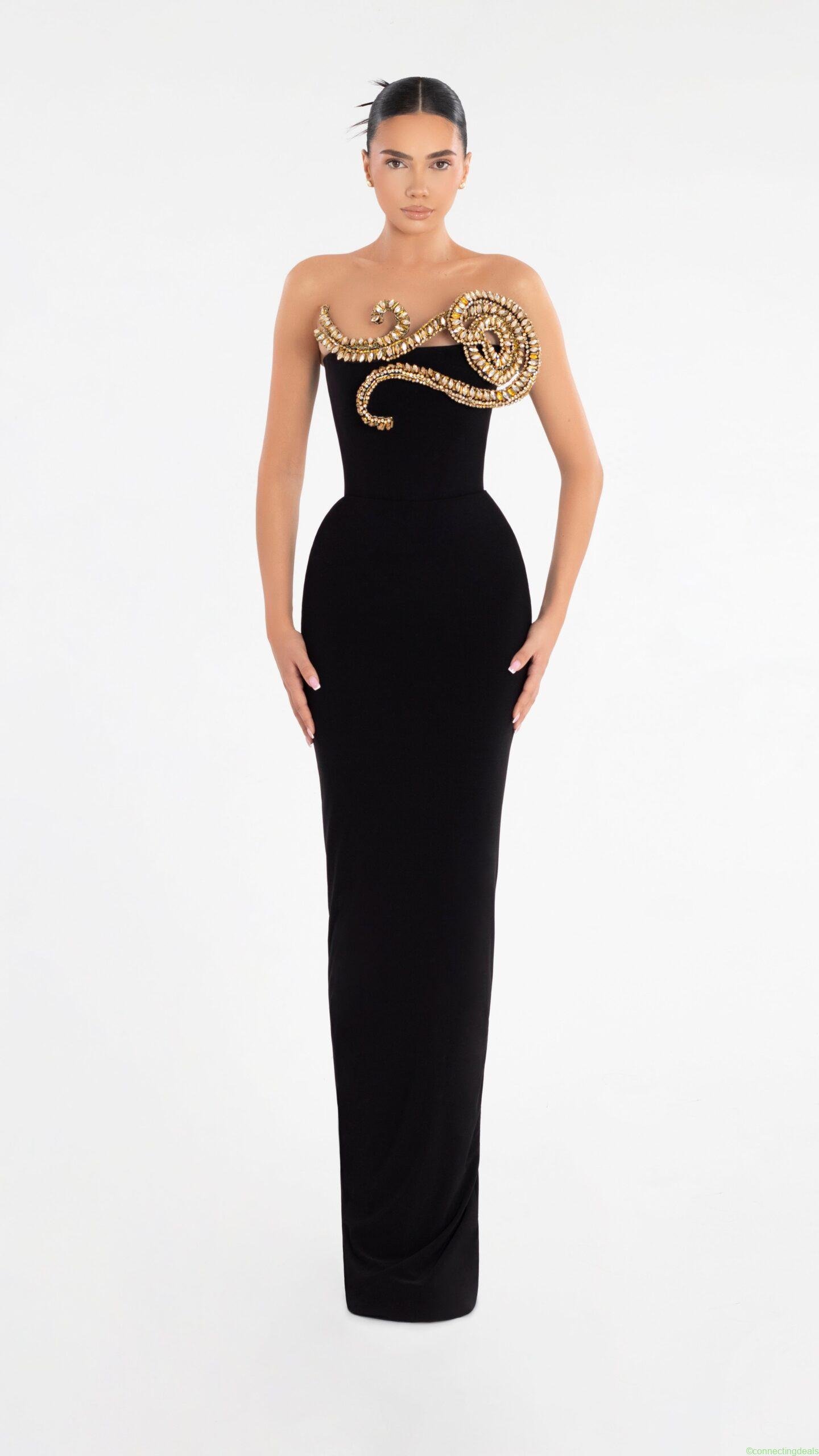 Black Evening Dress with Gold Embellishment