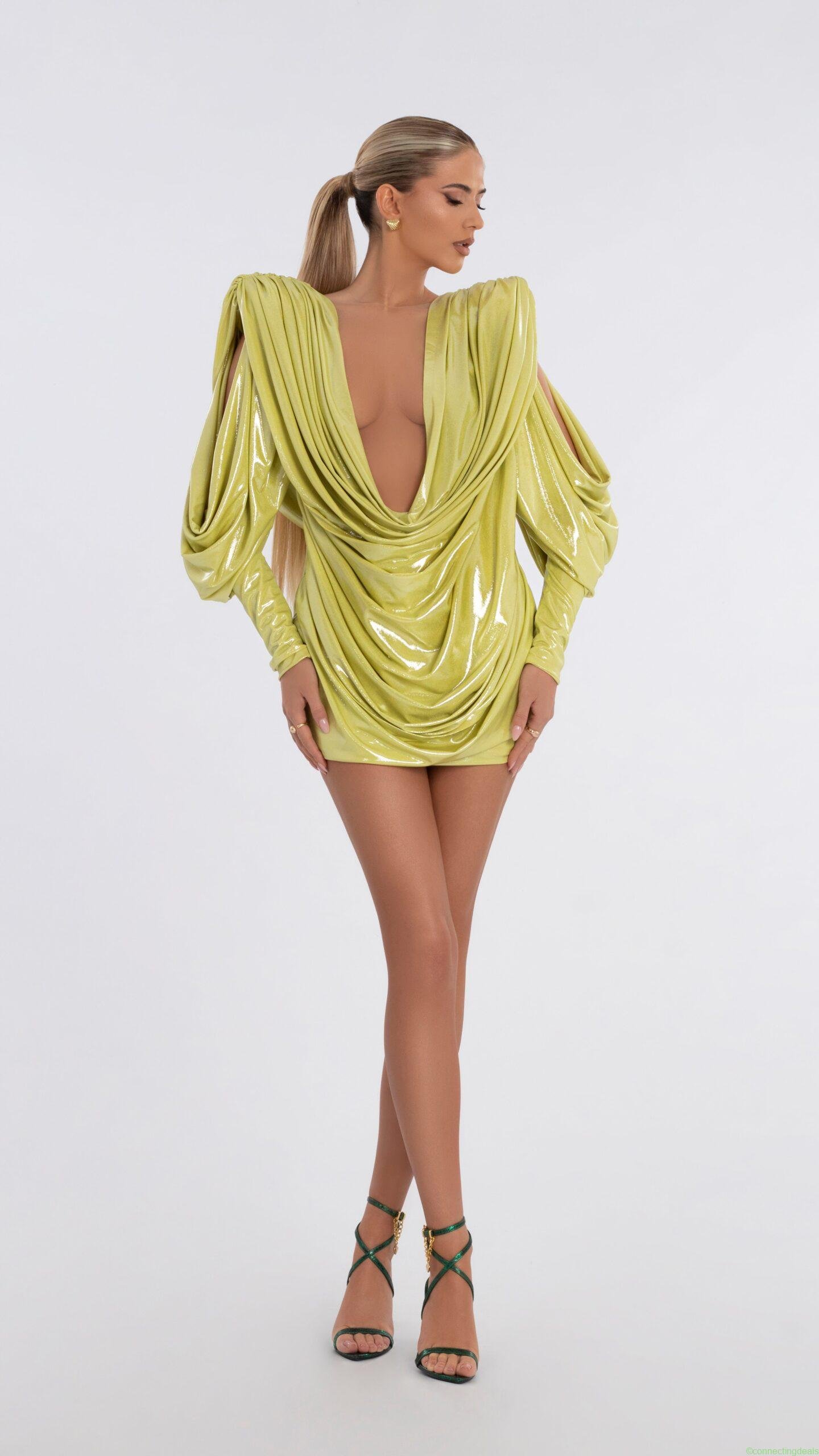 Short Green Draped Dress