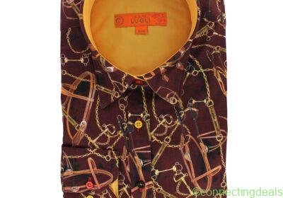 claudio-lugli-womens-burgundy-equestrian-chain-cotton-shirt-size-10-rare-4996597