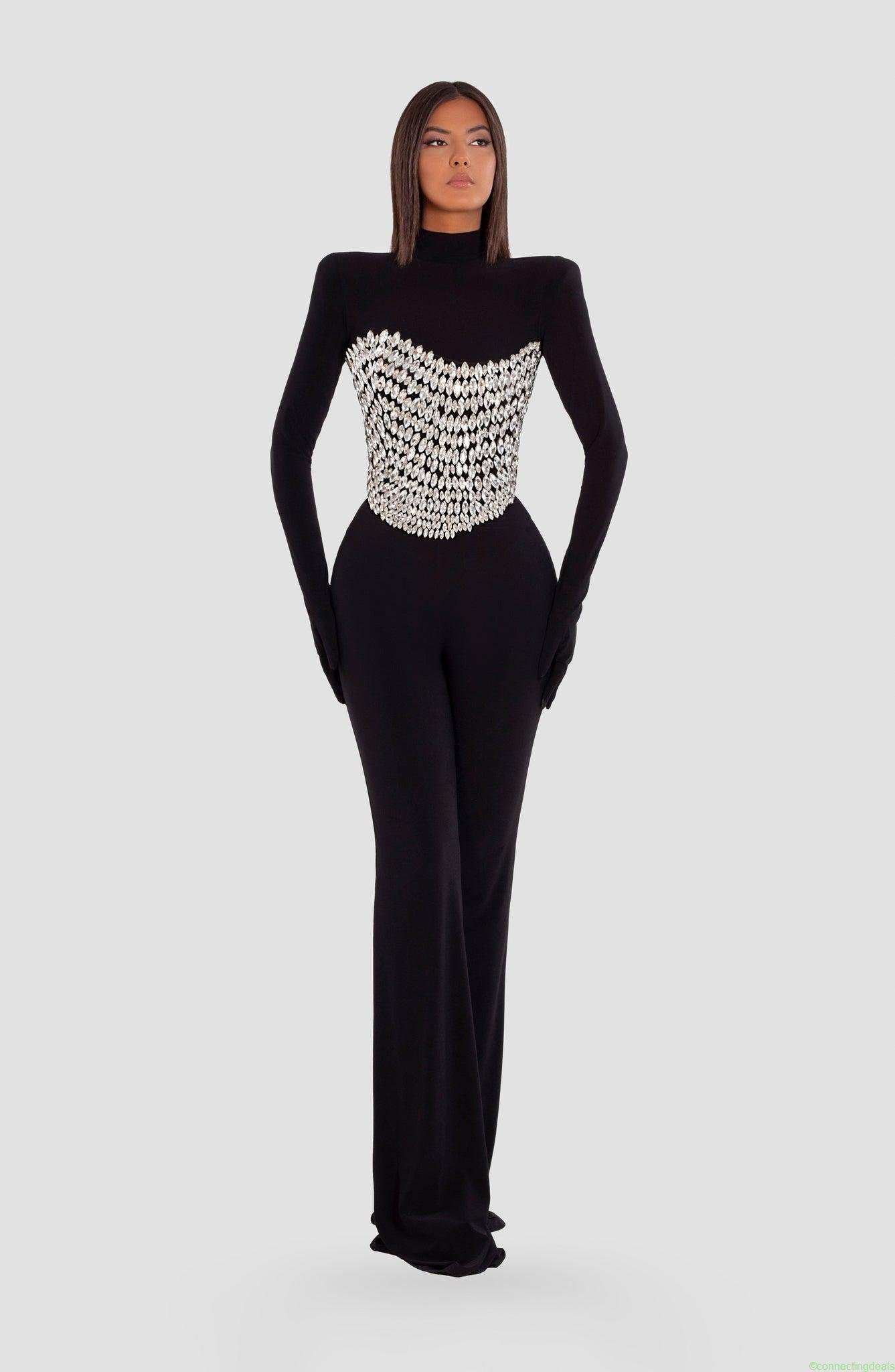Black Jumpsuit With Silver Stones Limited