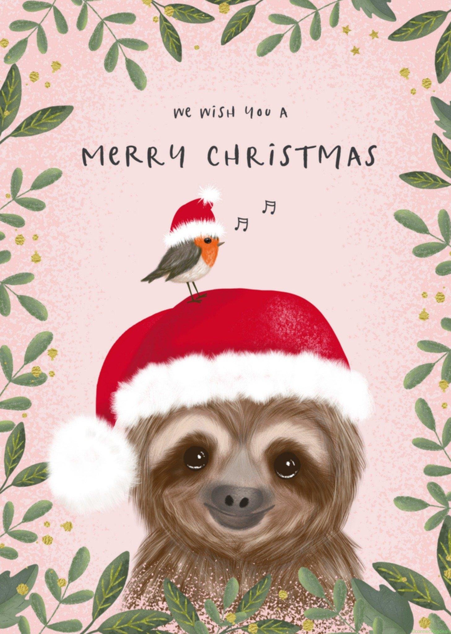 Tsjip Kerstkaart luiaard kerstmuts Large Card