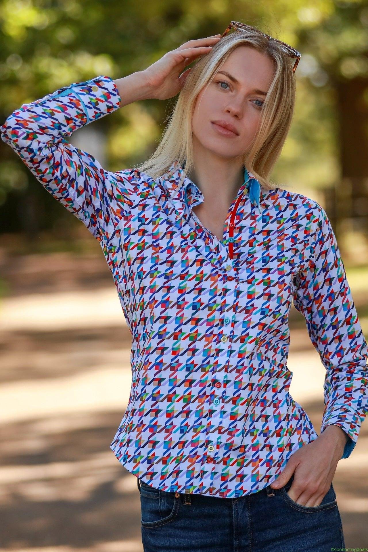 KALEIDOSCOPE HOUNDSTOOTH WOMENS PRINT SHIRT