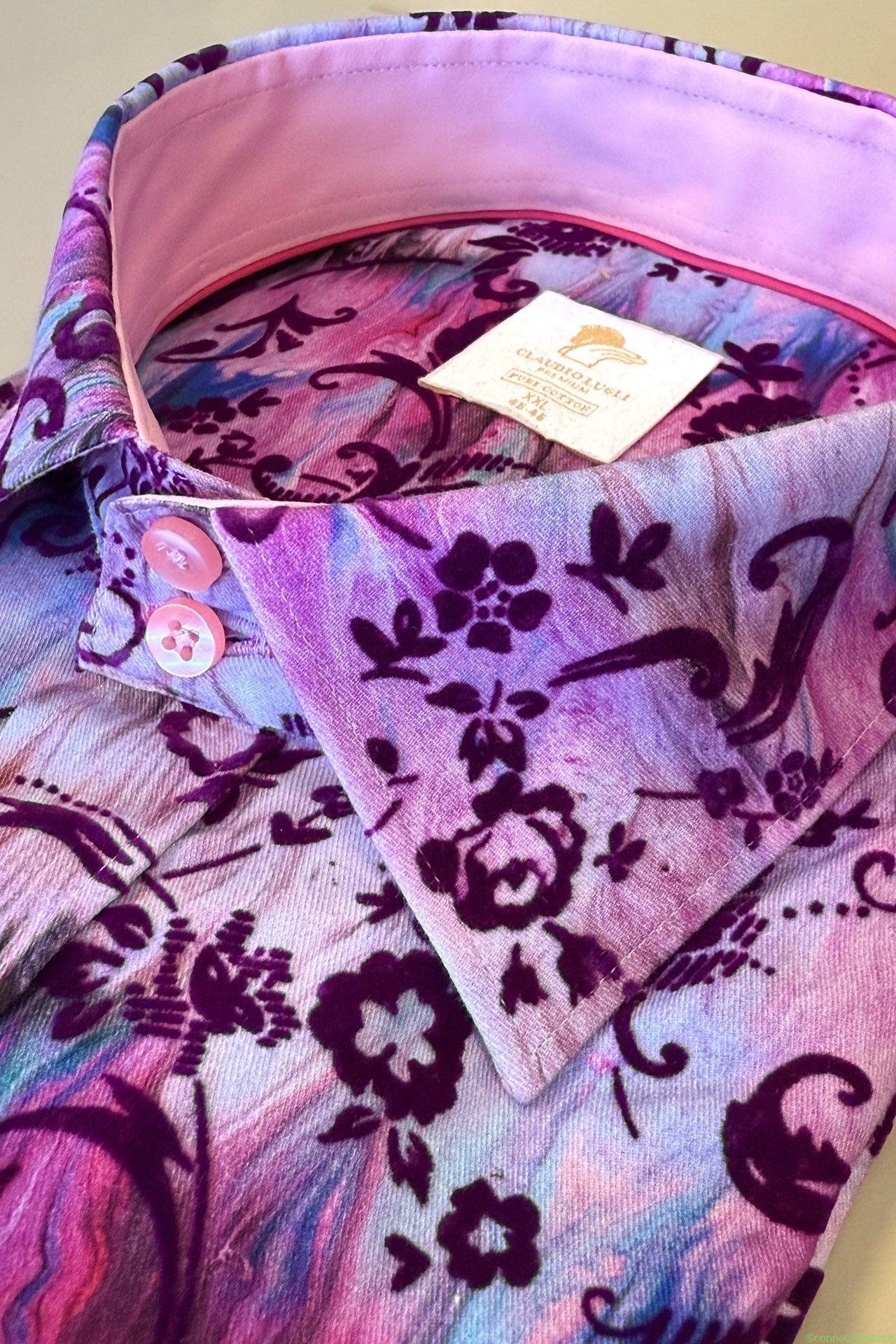 TIE-DYE FLORAL FLOCKING SHIRT WITH LUXURY