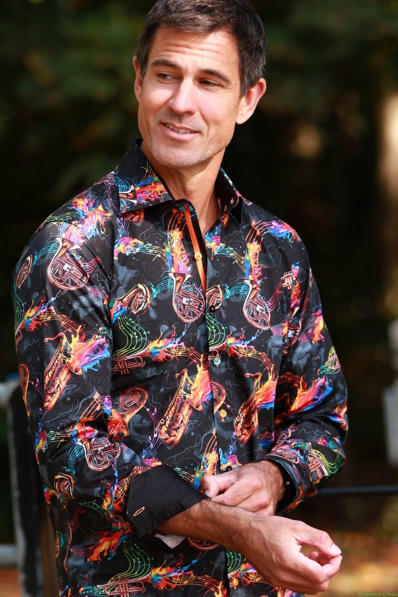 WIND INSTRUMENTS AND PAINT SPLASH PRINT SHIRT