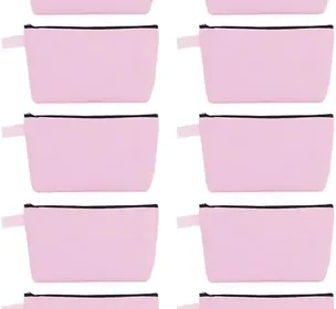 10 Pcs Canvas Makeup Bags, Plain Zipper Pouches Bulk Travel Cosmetic DIY Craft Storage - 13x4.5x25cm Best Deal in Qatar