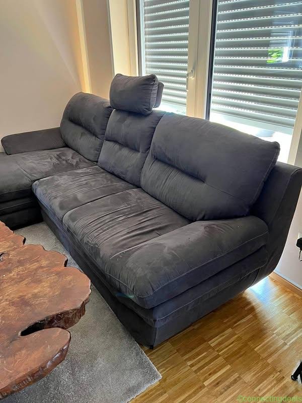 4 Sitzer Kunstleder Microfaser Sofa mit Ottomane