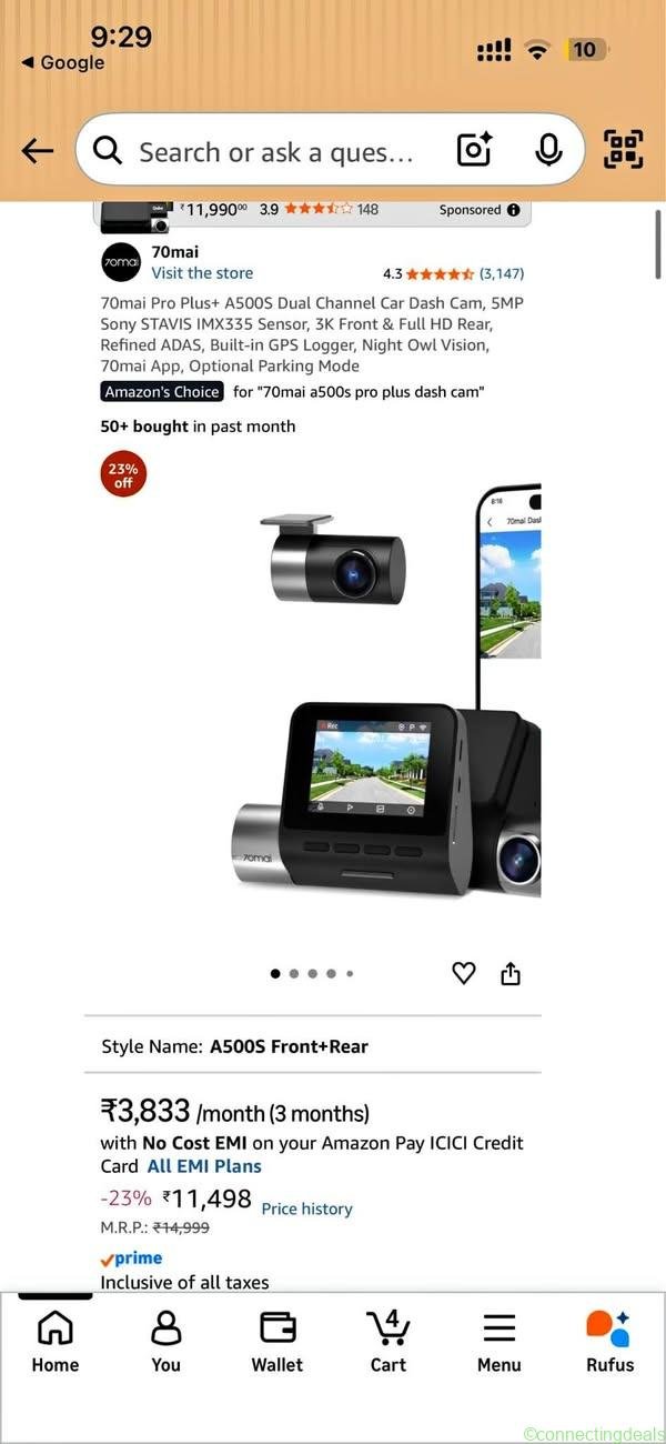 70mai Pro Plus+ A500S Dual Channel Car Dash Cam