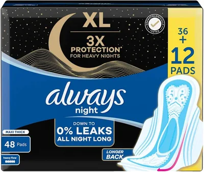 Always XL Night Pads: 3x Protection, Maxi Thick – 48 Pads | 37% Off