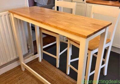Free ad: Bar table and 2 chairs in London. Bar table and 2 chairs in London