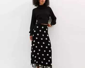Black Chiffon Polka Dot Midi Skirt - 50% Off in United Kingdom