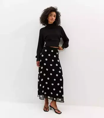 Black Chiffon Polka Dot Midi Skirt – 50% Off
