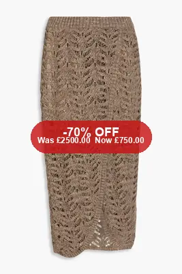 BRUNELLO CUCINELLI Wrap-effect crocheted linen-blend midi skirt – 70% Off