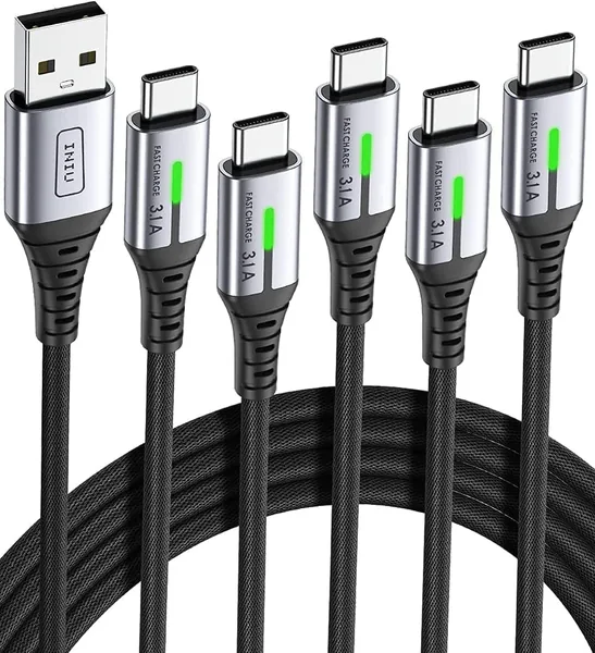 Cavo USB Type-C INIU [5 Pezzi, 2m+2m+1m+1m+0.5m], Ricarica Rapida 3.1A, Cavo Nylon USB A per iPhone 17 16