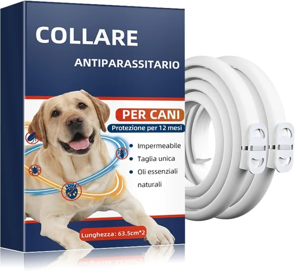 Collare Repellente Naturale per Cani con Oli Essenziali, Impermeabile – Protezione di 12 Mesi contro Zecche e Parassiti – Regolabile