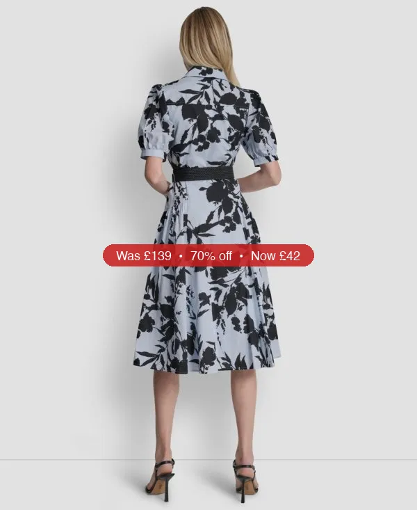 DKNY Women’s Short-Sleeve Drop Waist Belted Maxi Shirt Dress – 70% Off