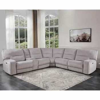 Excalibur Grey Fabric 6 Piece Power Reclining Sectional Sofa