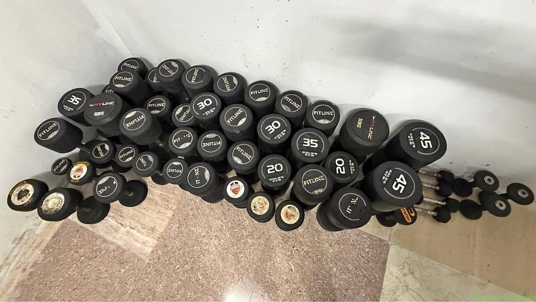 Fitline and golds gym dumbbells 900kg total