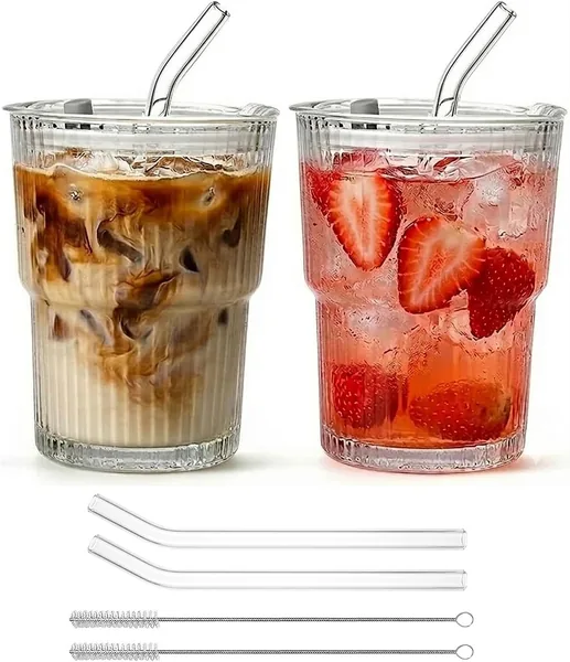 free ads 2 Pack Iced Coffee Cups Leak Proof Glass Tumblers with Lids & Straws – Best Deal