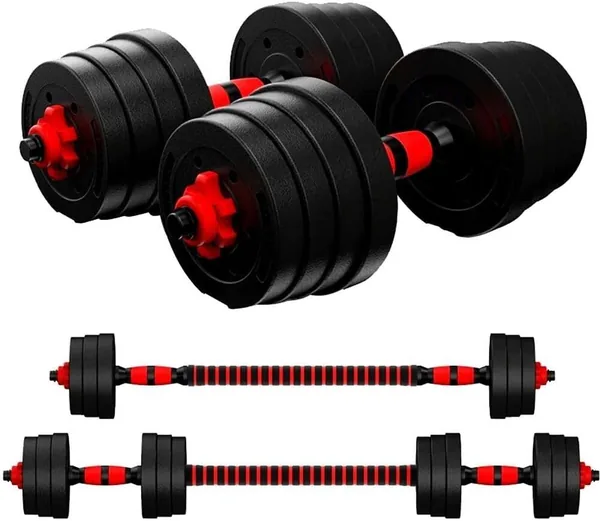 free ads 40KG Adjustable Dumbbell Barbell Set – Black & Red, Home Gym