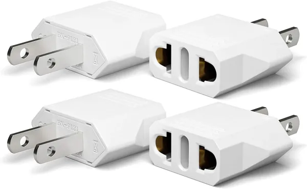 free ads Adaptador de enchufe europeo a americano Oliveria, 4 piezas para Europa/EE. UU./China/Japón/Canadá/México – Blanco