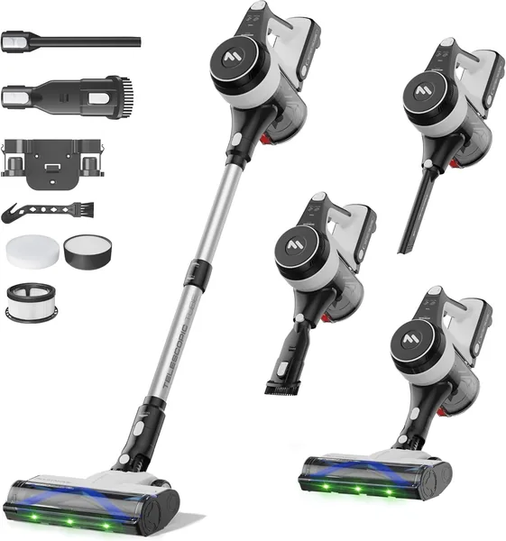 free ads AlloyMove Akku-Staubsauger 50.000 Pa/550 W/70 Min, 1,5 L Kabelloser Staubsauger mit Anti-Verhederungsborste und Wandladegerät