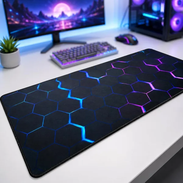 free ads Almofada Mouse Gamer Premium Extra Grande 80×30 Antiderrapante Impermeável Hexagonal Neon – Melhor Preço