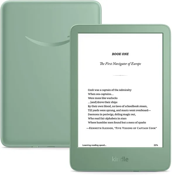 free ads Amazon Kindle (16 GB) – Lämpligaste och kompaktaste Kindle med glärfritt skärm, snabbare sidstängd, justerbar frontligt