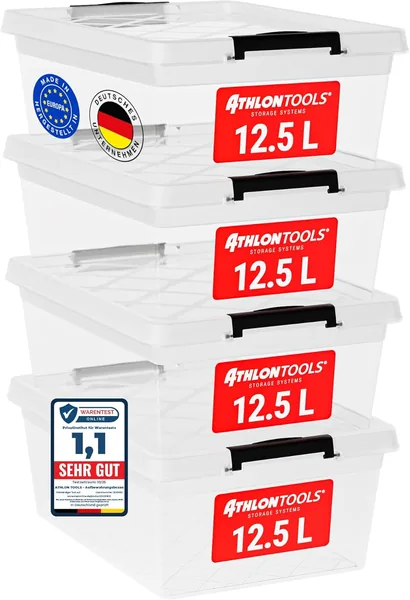 free ads Athlon Tools 4er-Set Aufbewahrungsboxen mit Deckel, Lebensmittelqualität, Verschlussclip, 100% Neues Kunststoffmaterial, Transparent