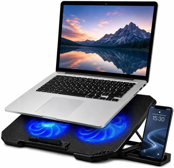 free ads Base para Notebook com Resfriamento Duplo LED, Ajuste de Altura e Suporte Ergonômico USB