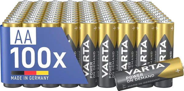 free ads Baterías VARTA AA, 100 unidades, Potencia bajo demanda, Alkalina, 1.5 V, para accesorios informáticos, dispositivos inteligentes del hogar y linternas
