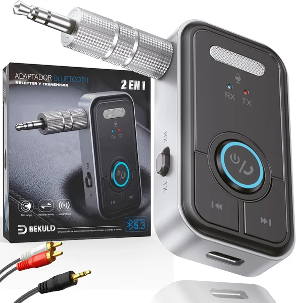 free ads BEKULD® Super Pack Receptor y Transmisor Bluetooth 5.3 con Jack de 3.5 mm y RCA | Adaptador Bluetooth para Coche y TV | Manos Libres