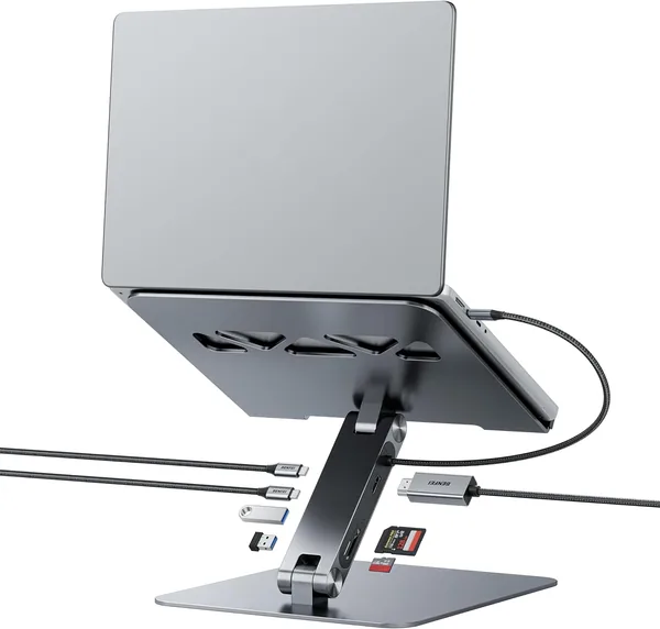 free ads BENFEI Stojak na laptopa ze stacją dokującą USB C 7 w 1 – HDMI (4K 60 Hz), 1 × SD i 1 x czytnik kart micro SD, 100 W Power De