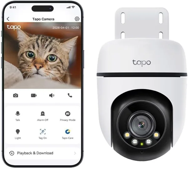 free ads Caméra de surveillance extérieure Tapo C510W 2K 360°, vision nocturne couleur, détection de personne et suivi du mouvement, IP65 imperméable