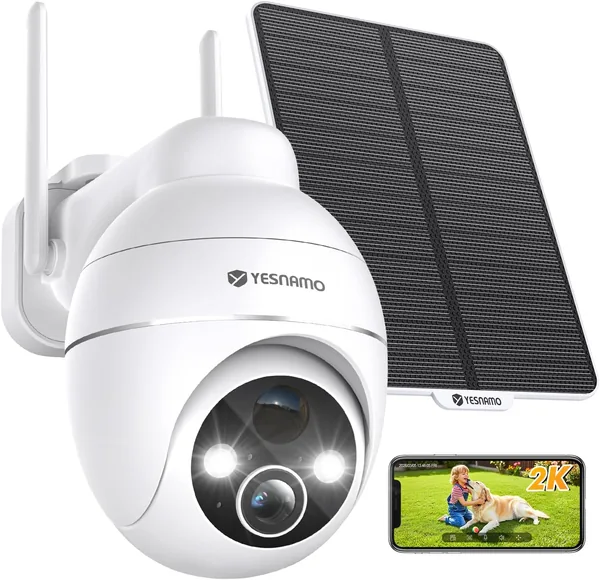 free ads Caméra de surveillance sans fil YESNAMO 2K, alimentation solaire et PTZ 360°, caméra solaire 2,4G