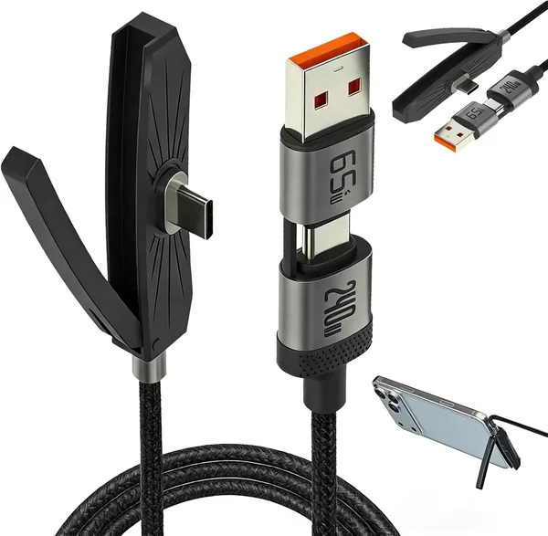 free ads Caricabatterie invisibile 3 in 1 per telefono, 2M Cavo di ricarica laterale, Ricarica rapida 240W + 65W, Supporto per smartphone