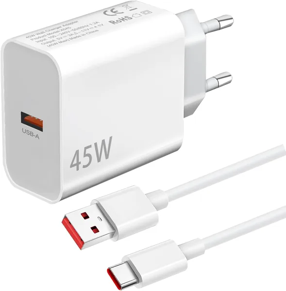 free ads Chargeur rapide 45W avec câble pour Xiaomi Redmi Note 15 Pro/14 Pro+ 5G/13/12/11/11S/Redmi 15C/14C/13C/12C/A5/A3/Xiaomi 17/15/14