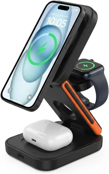 free ads Chargeur sans fil 3 en 1 magnétique de 15W – Station de charge compacte et portable compatible avec iPhone 17/16/15/14/13/12 S