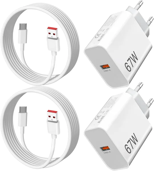 free ads Chargeur Turbo Rapide 67W + Câble pour Xiaomi 17/15 Ultra/Pro/T, Redmi Note 15 Pro+ (2 Pack, Rouge)