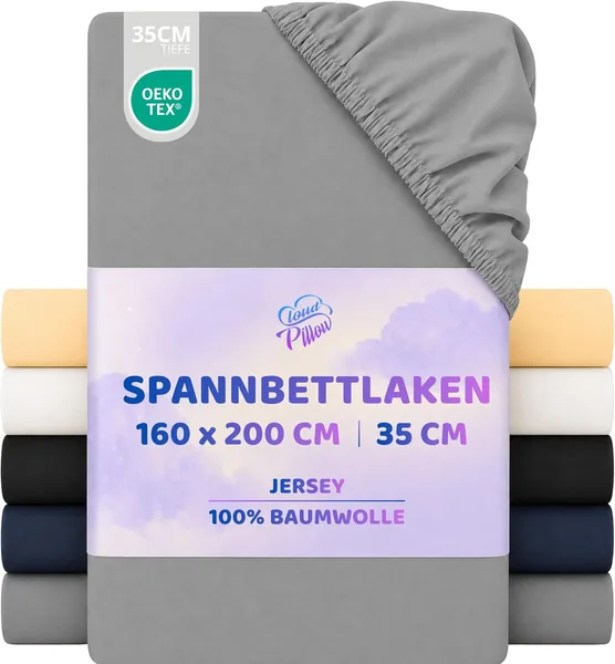 free ads Cloud Pillow Fitted Sheet 160 x 200 cm, Jersey-Bezug für Hochmatratzen und täglichen Schlafkomfort – 100% Baumwolle, Ela