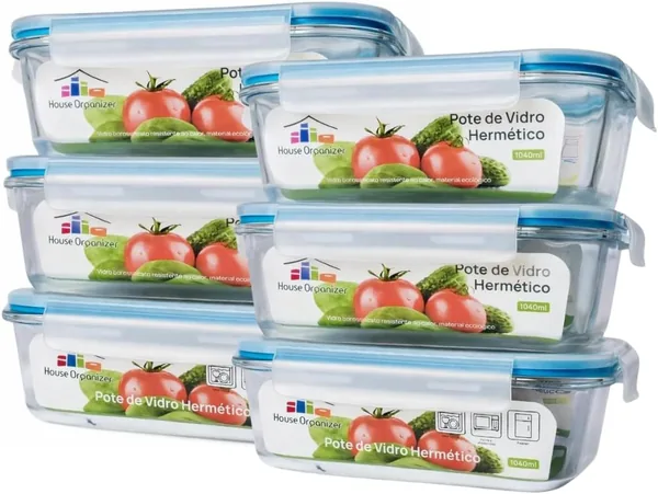 free ads Conjunto Organizador de Casa com 6 Potes de Vidro Herméticos de 1040ml – Melhor Preço