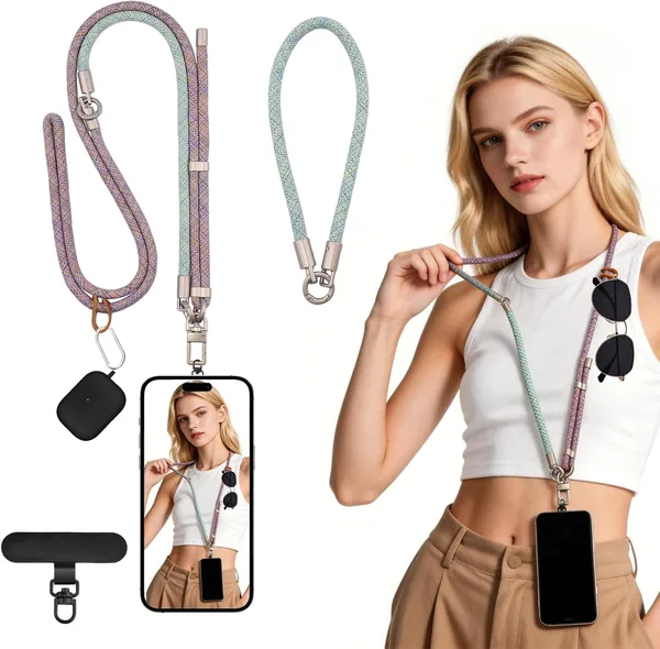 free ads Cordón para Celular 3 en 1 Ajustable y Desmontable, Correa Crossbody Cuello y Muñeca, Universal con Placa sin Bloquear Carga