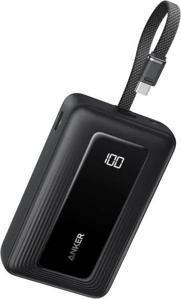 free ads بطارية محمولة Anker Zolo، 20,000mAh مع شاحن سريع 30W و كابل USB-C مدمج، عبوة بطارية لهواتف iPhone 17/16/15