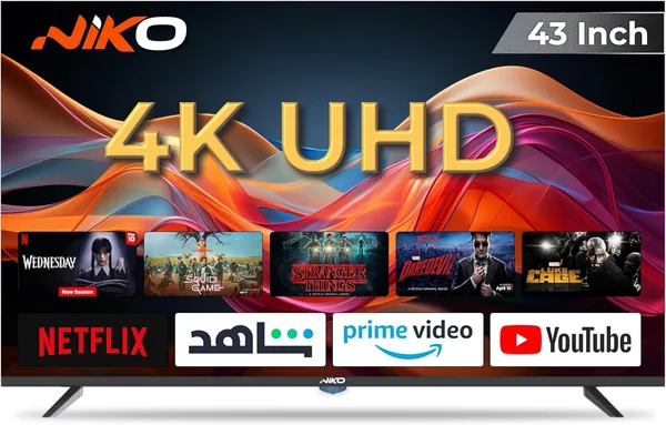 free ads تلفزيون نيكو 43 إنش بدقة 4K ذكي، نظام أندرويد 14، مستقبل مدمج (DVB-T2/S2)، 60 هرتز، 3 منافذ HDMI و 2 منافذ USB، النسخة السعودية | 43NSS
